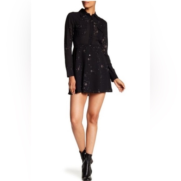 A.L.C. Pedro Black Star Pattern Long Sleeve Silk Dress - Picture 1 of 10